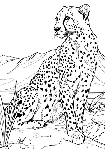 A cheetah resting on a hill coloring page