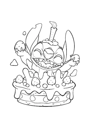 Lilo & Stitch - Birthday Cake Surprise Stitch coloring page