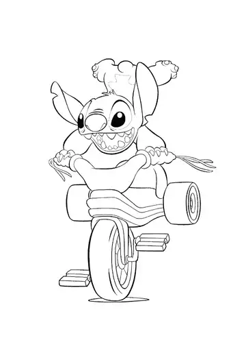 Lilo & Stitch - Stitch on a Bicycle coloring page
