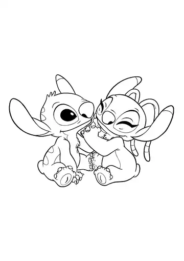 Lilo & Stitch - Stitch and Angel cuddling coloring page