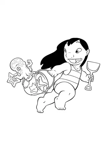 Lilo & Stitch - Lilo at the beach with octopus coloring page