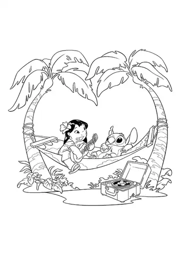 Lilo & Stitch - Hammock music time coloring page