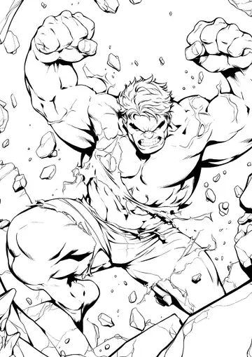 Hulk smashing through wall coloring page