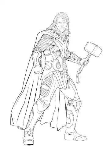 Thor with Mjolnir coloring page