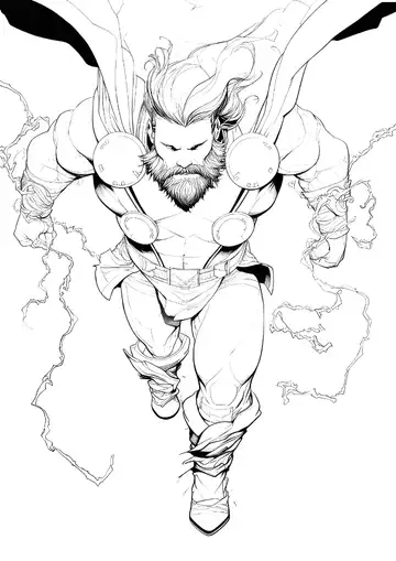 Thor flying with lightning coloring page