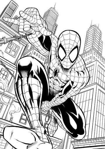 Spider-Man web-slinging action coloring page