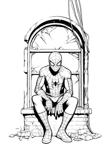 Spider-Man resting at window coloring page