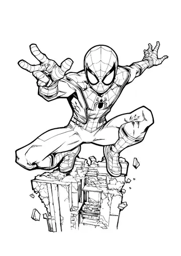 Spider-Man rooftop leap coloring page