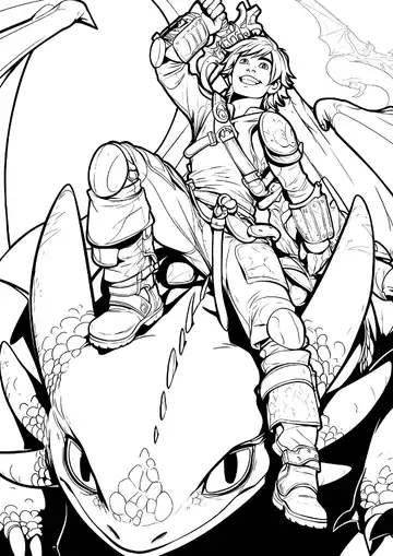 How to Train Your Dragon Hiccup riding Toothless coloring page