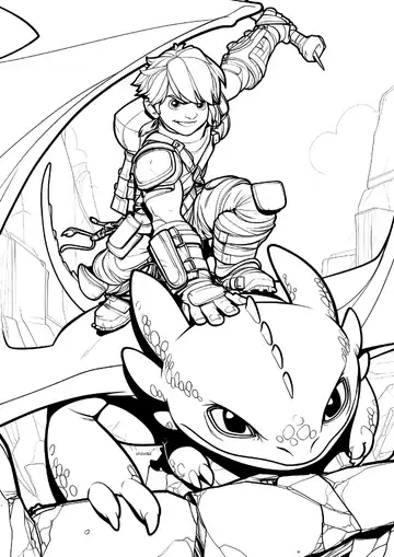 How to Train Your Dragon Hiccup and Toothless heroic leap coloring page