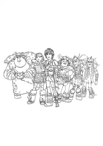 How to Train Your Dragon Riders of Berk group coloring page