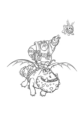 Fishlegs and Meatlug adventure coloring page