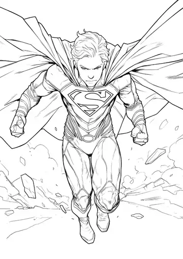 Superman powerful flight coloring page