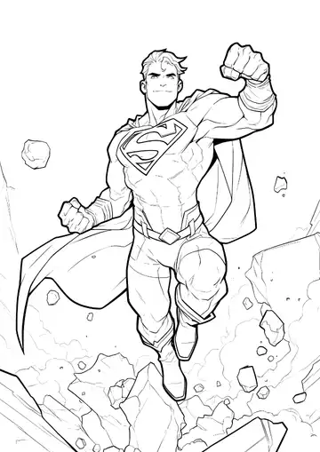 Superman flying through debris coloring page