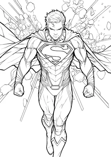 Action-packed pose Superman coloring page
