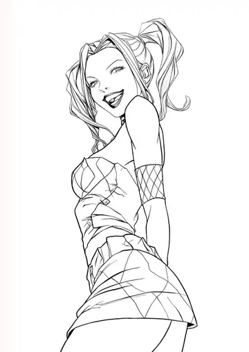 Harley Quinn mischievous smile coloring page