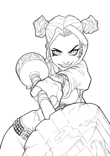 Harley Quinn hammer strike coloring page
