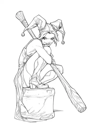 Harley Quinn classic jester costume coloring page