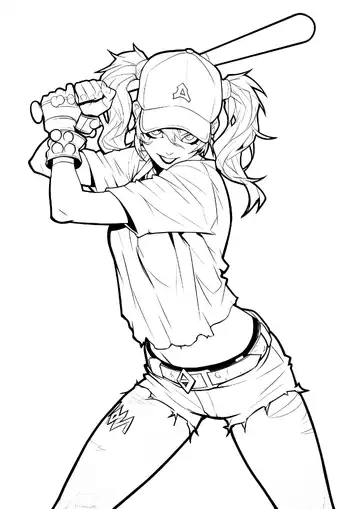 Harley Quinn ready to swing coloring page