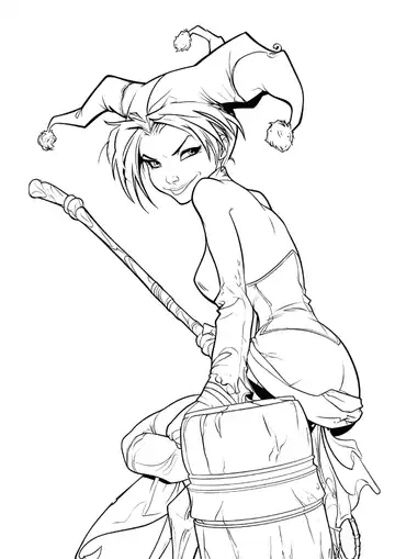 Harley Quinn jester mischief coloring page