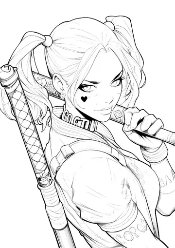 Harley Quinn fierce look coloring page