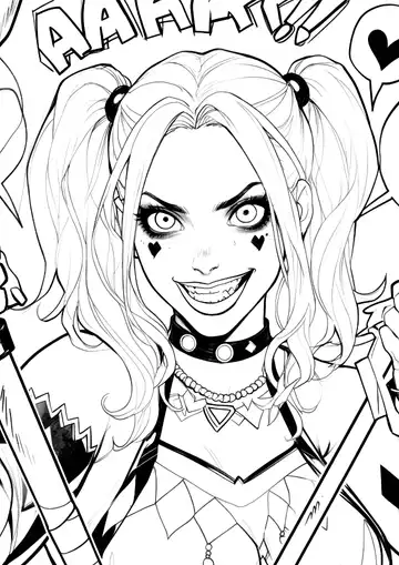 Harley Quinn maniacal smile coloring page
