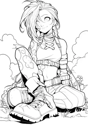 Jinx relaxing in the grass coloring page