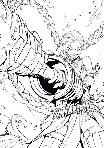 Jinx firing heavy weapon coloring page